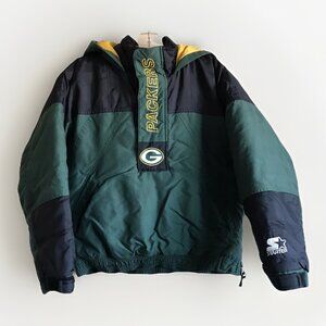 VTG Starter NFL Green Bay Packers Pullover Hooded Puffer Jacket - Kids Medium
